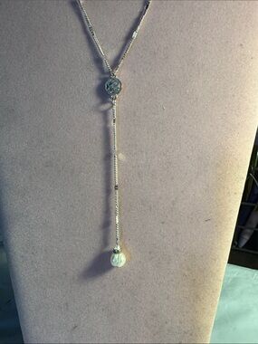 Silver Pearl Drop Y Necklace 29” with Pendant
